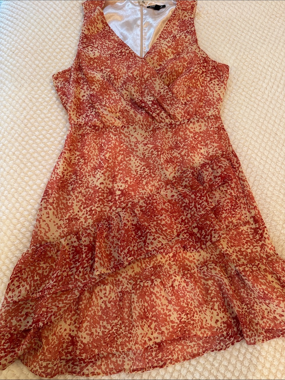 Express Sleeveless V-Neck Coral Printed Ruffle Dress